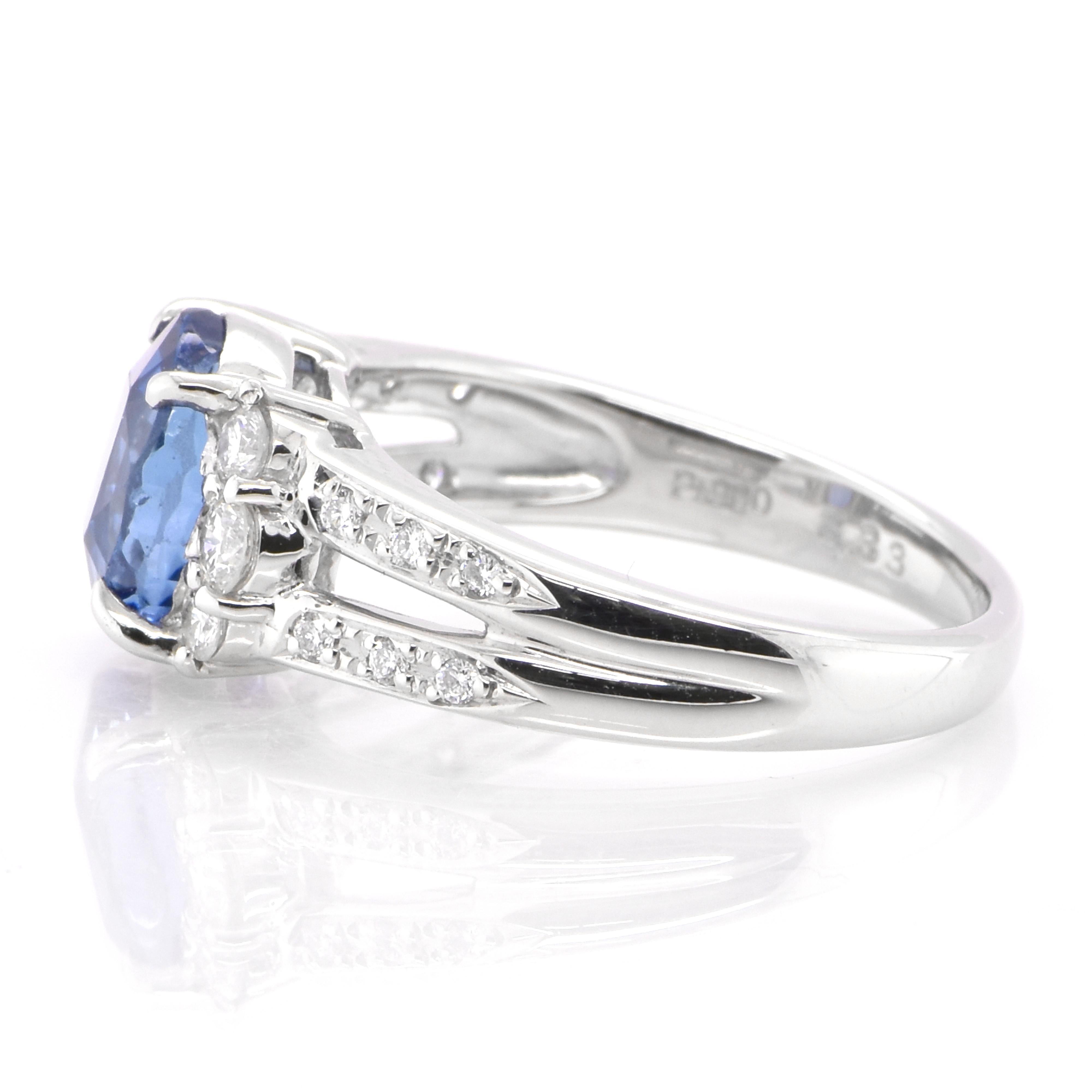 Oval Cut GIA Certified 3.33 Carat Natural Burmese, Unheated Sapphire Ring Set in Platinum For Sale