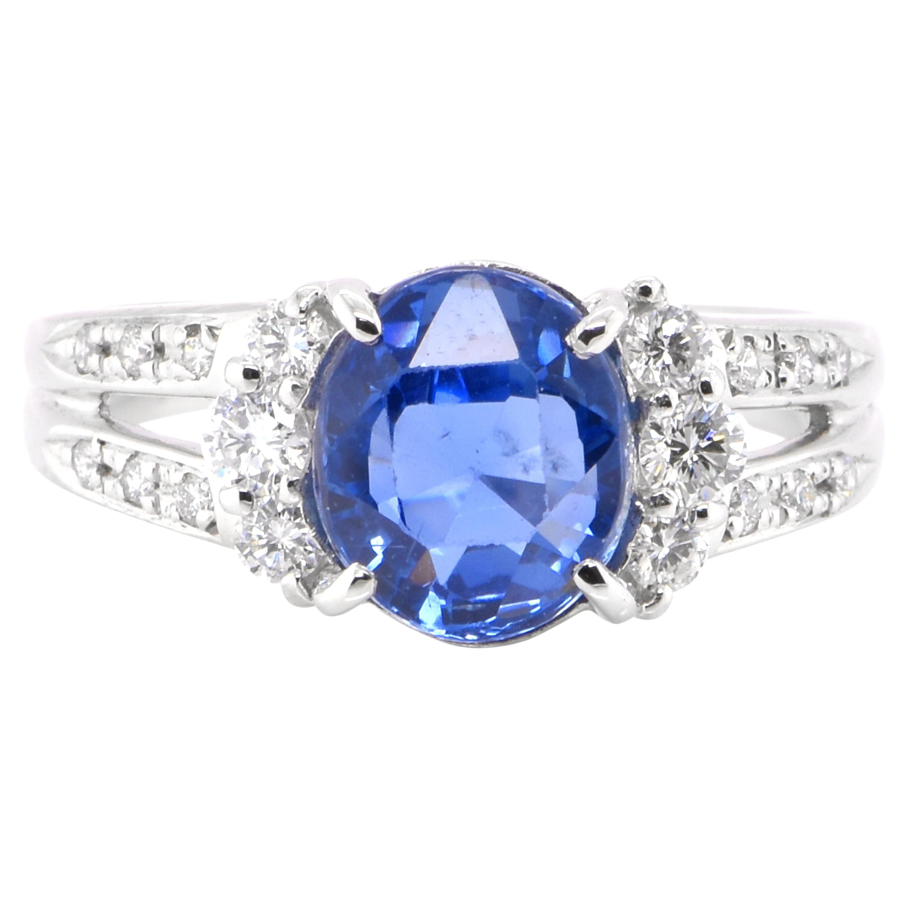 GIA Certified 3.33 Carat Natural Burmese, Unheated Sapphire Ring Set in Platinum For Sale