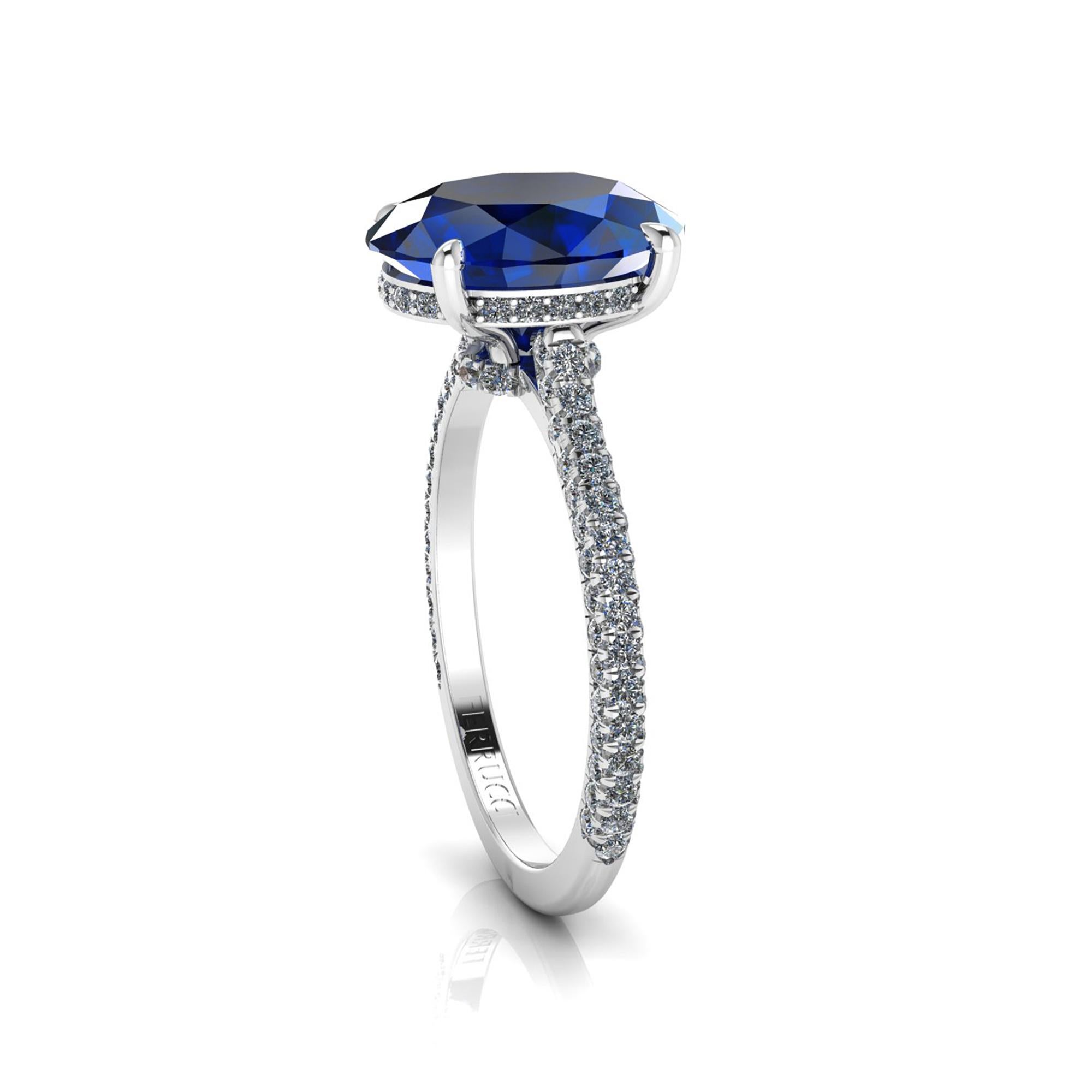 Art Deco GIA Certified 3.34 Carat Blue Sapphire Diamonds Platinum Ring