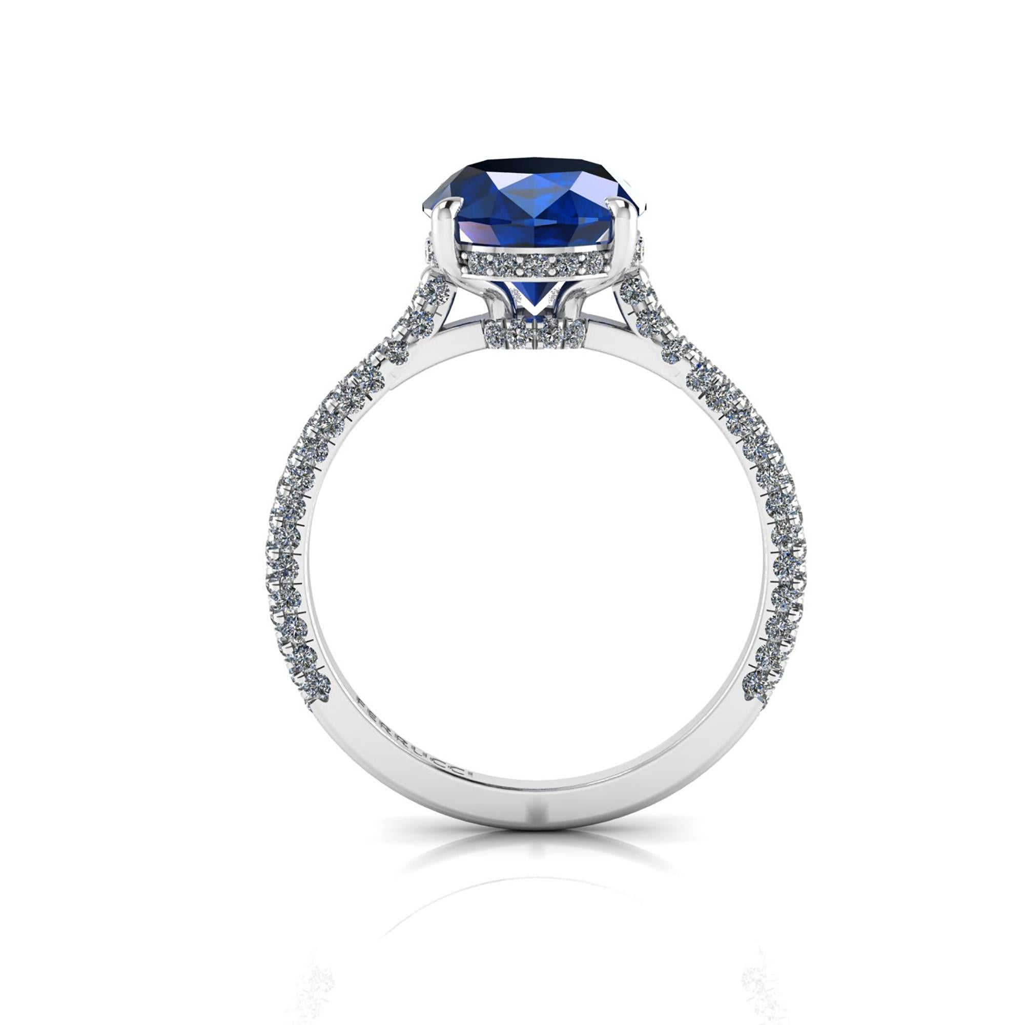 Oval Cut GIA Certified 3.34 Carat Blue Sapphire Diamonds Platinum Ring