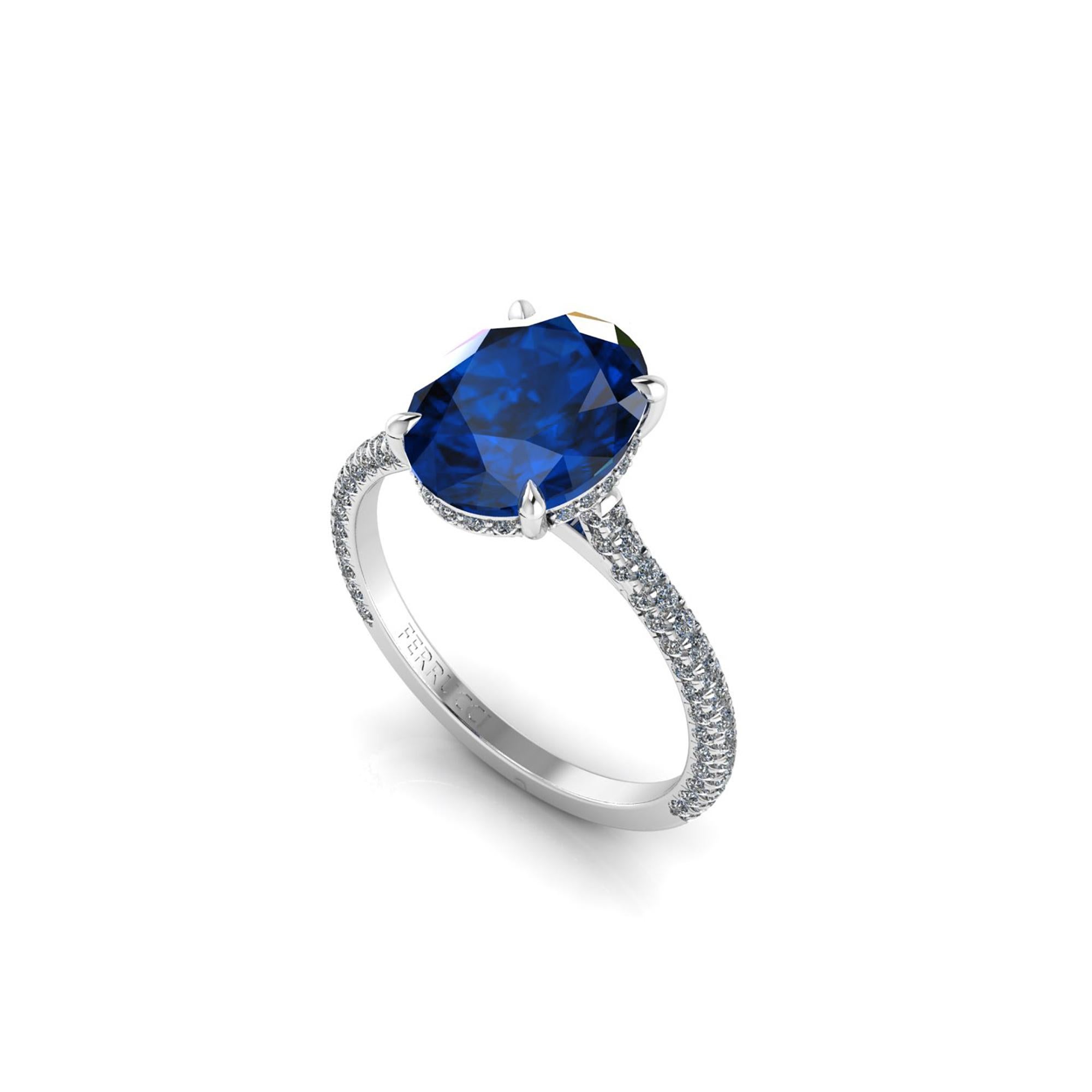 Women's GIA Certified 3.34 Carat Blue Sapphire Diamonds Platinum Ring