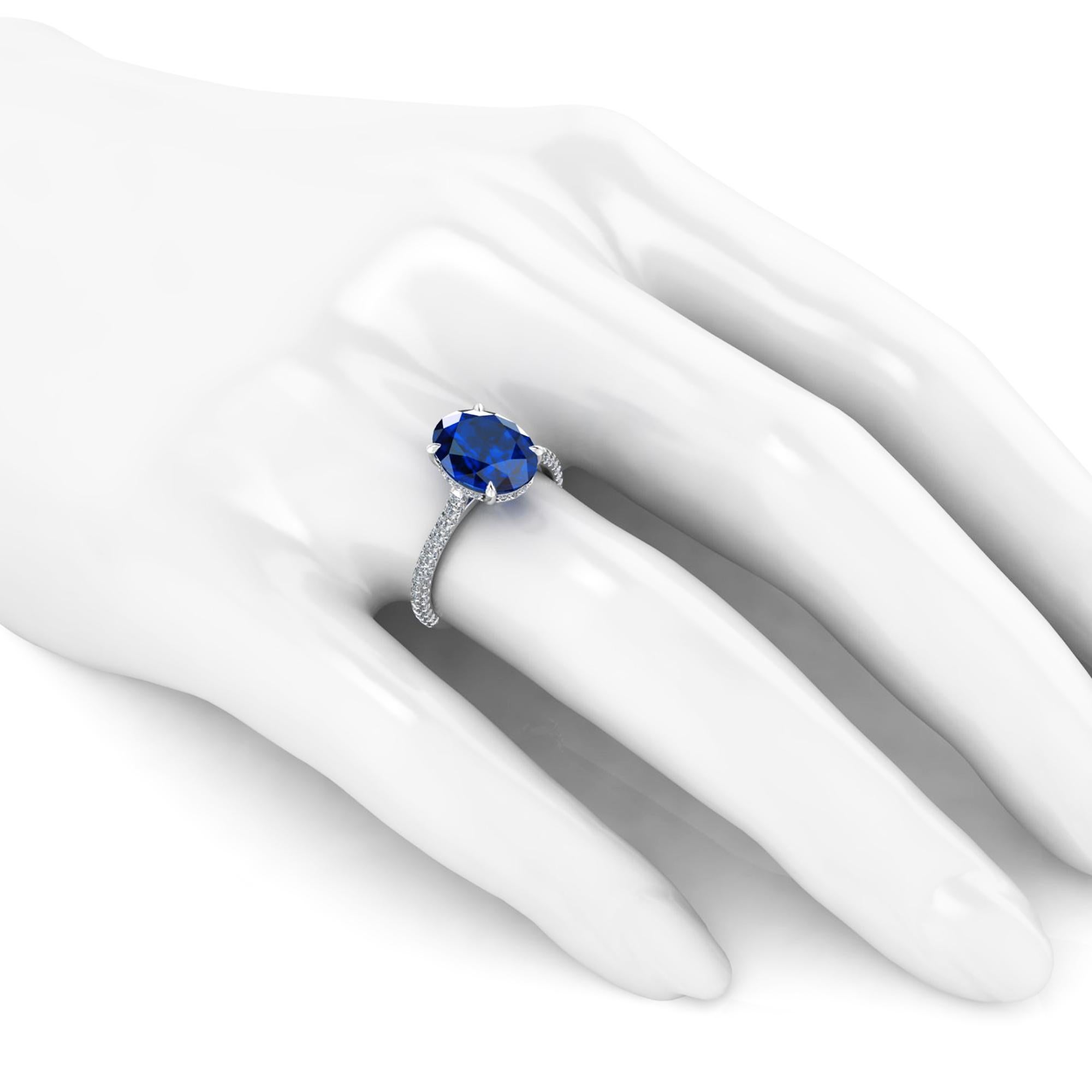 GIA Certified 3.34 Carat Blue Sapphire Diamonds Platinum Ring 2