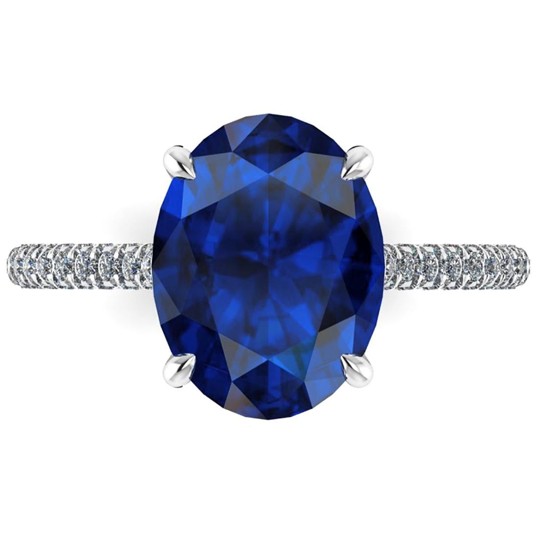 GIA Certified 3.34 Carat Blue Sapphire Diamonds Platinum Ring