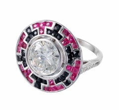 GIA Certified 3.34 Carat Diamond Ruby Onyx White Gold Cocktail Ring