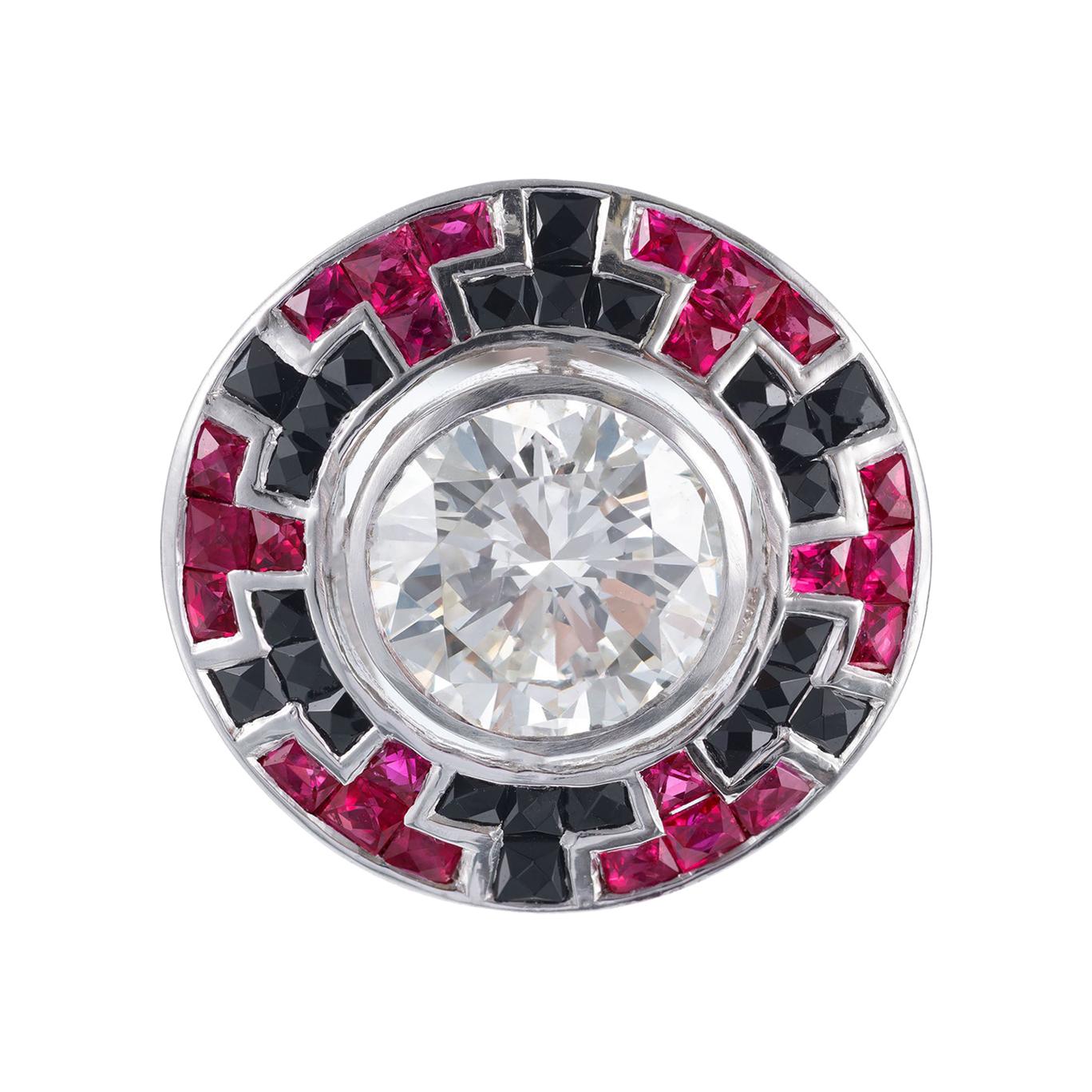 GIA Certified 3.34 Carat Diamond Ruby Onyx White Gold Cocktail Ring