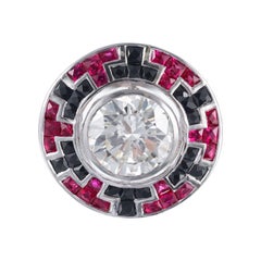 Anillo de cóctel de oro blanco con diamante, rubí y ónice de 3,34 quilates certificado por GIA