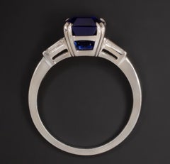 GIA Certified 3.34 Carat Emerald Cut Sapphire Royal Blue Ring