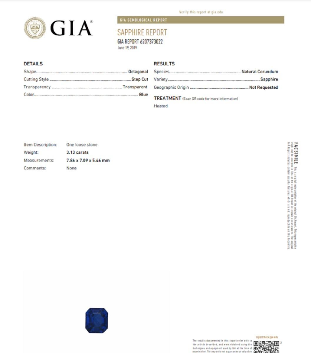 GIA Certified 3.34 Carat Emerald Cut Sapphire Royal Blue Ring In New Condition In Rome, IT