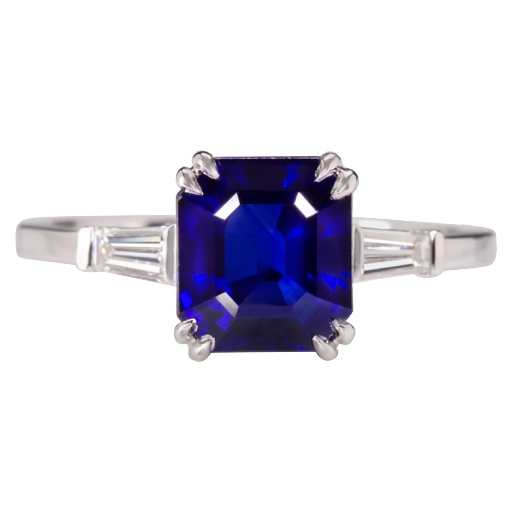 GIA Certified 3.34 Carat Emerald Cut Sapphire Royal Blue Ring