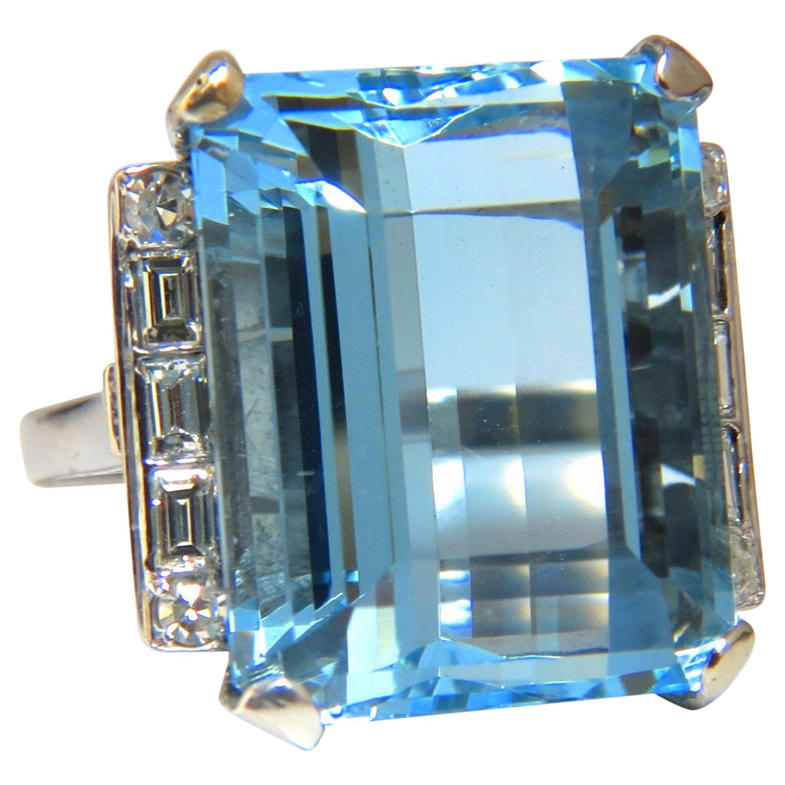 GIA Certified 33.44 Carat Natural "Blue" Aquamarine Diamonds Ring Vivid For Sale