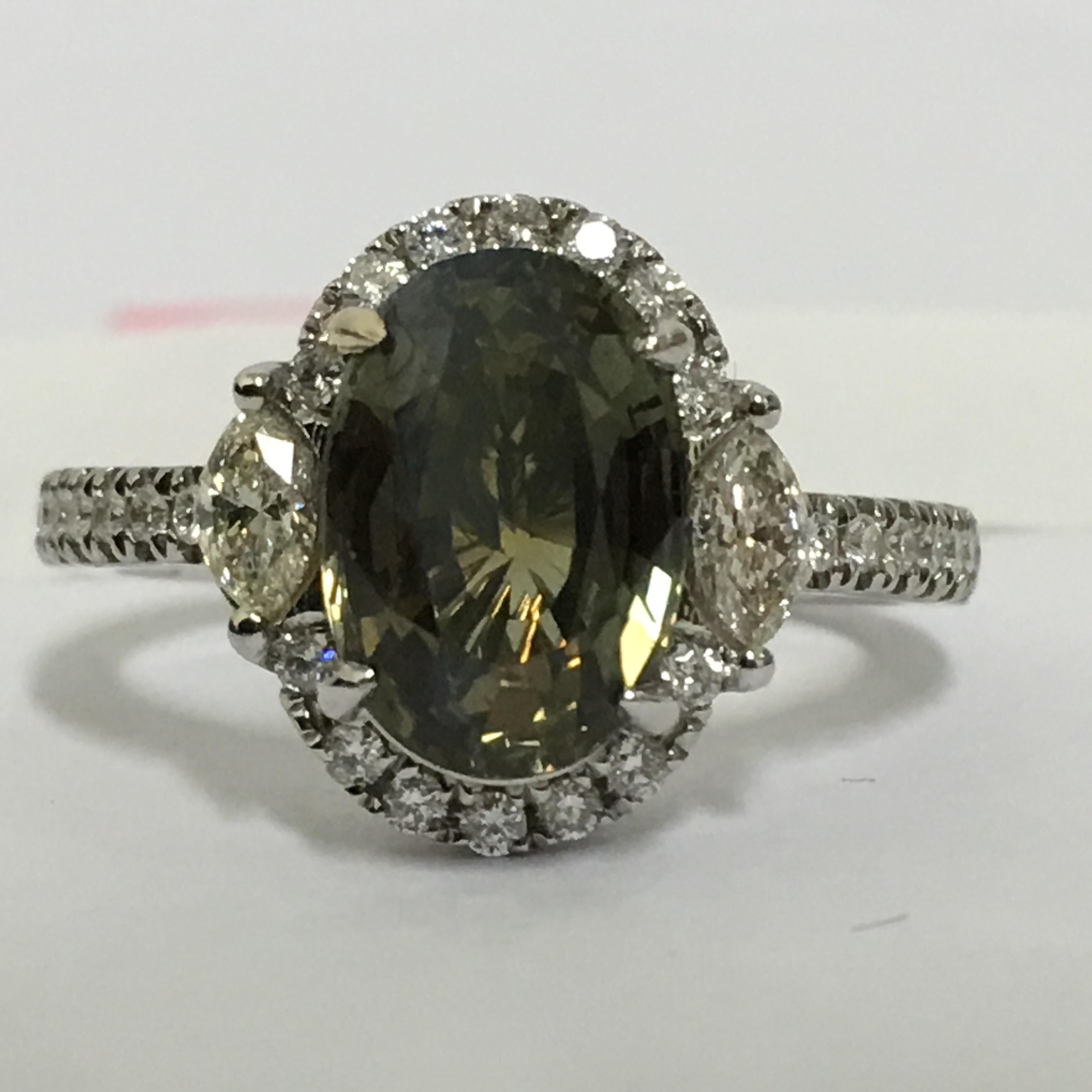 Oval Cut GIA Certified 3.35 Carat Alexandrite Diamond Ring