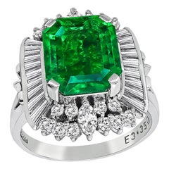 Vintage GIA Certified 3.35 Carat Colombian Emerald Diamond Cocktail Ring