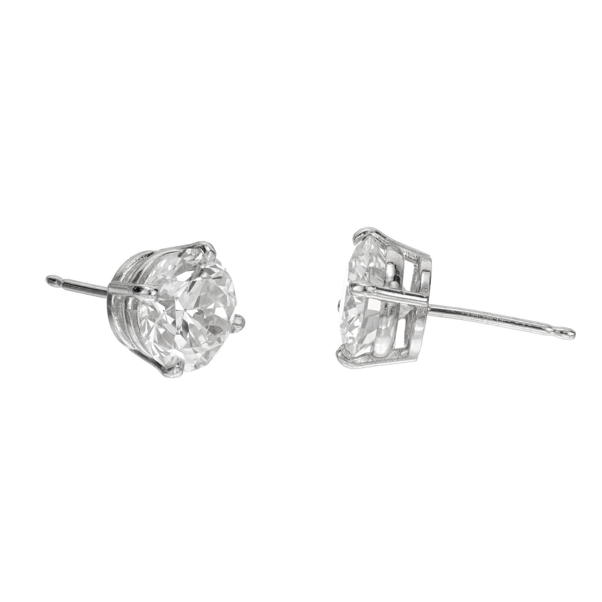 Round Cut GIA Certified 3.35 Carat Diamond Platinum Stud Earrings For Sale