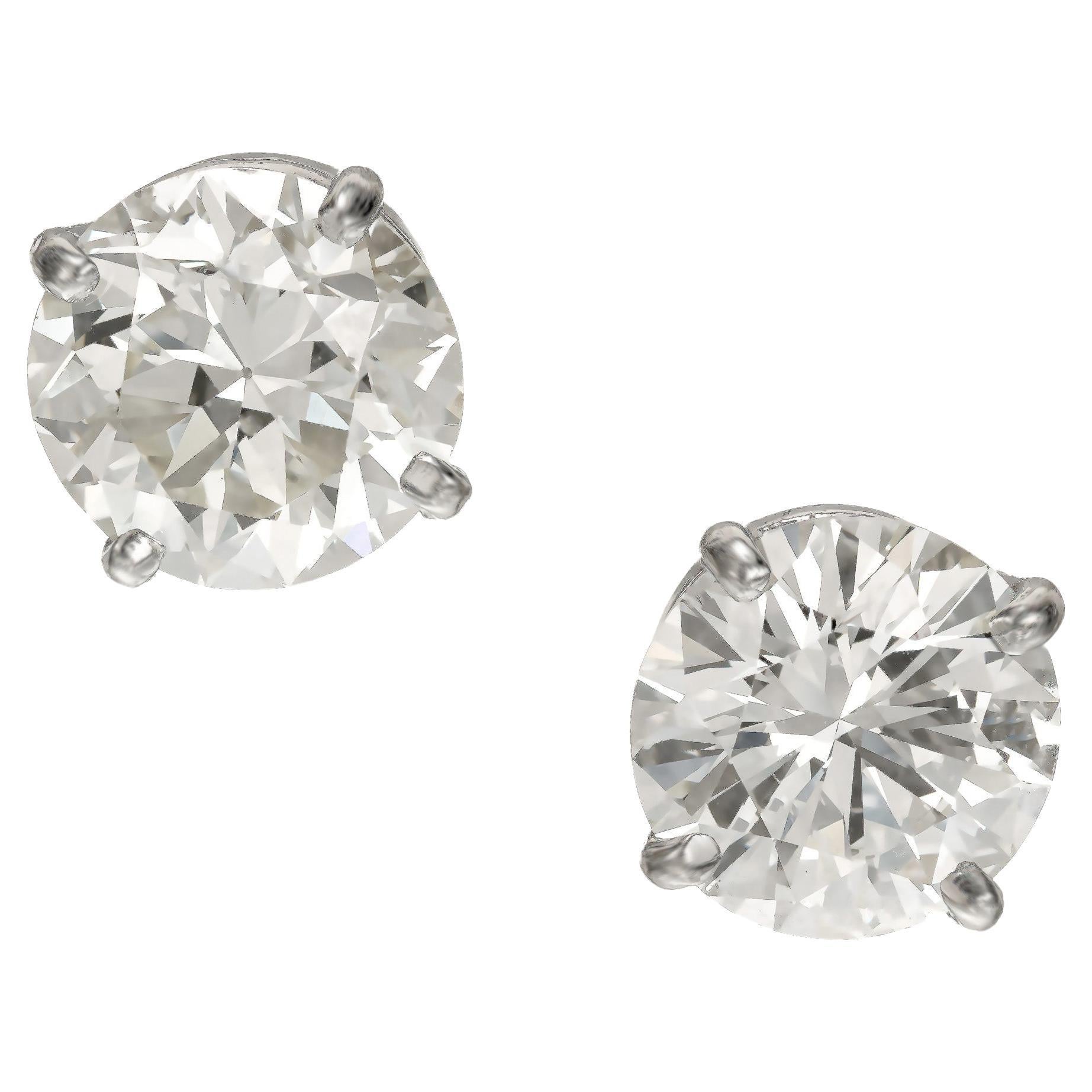 GIA Certified 3.35 Carat Diamond Platinum Stud Earrings For Sale