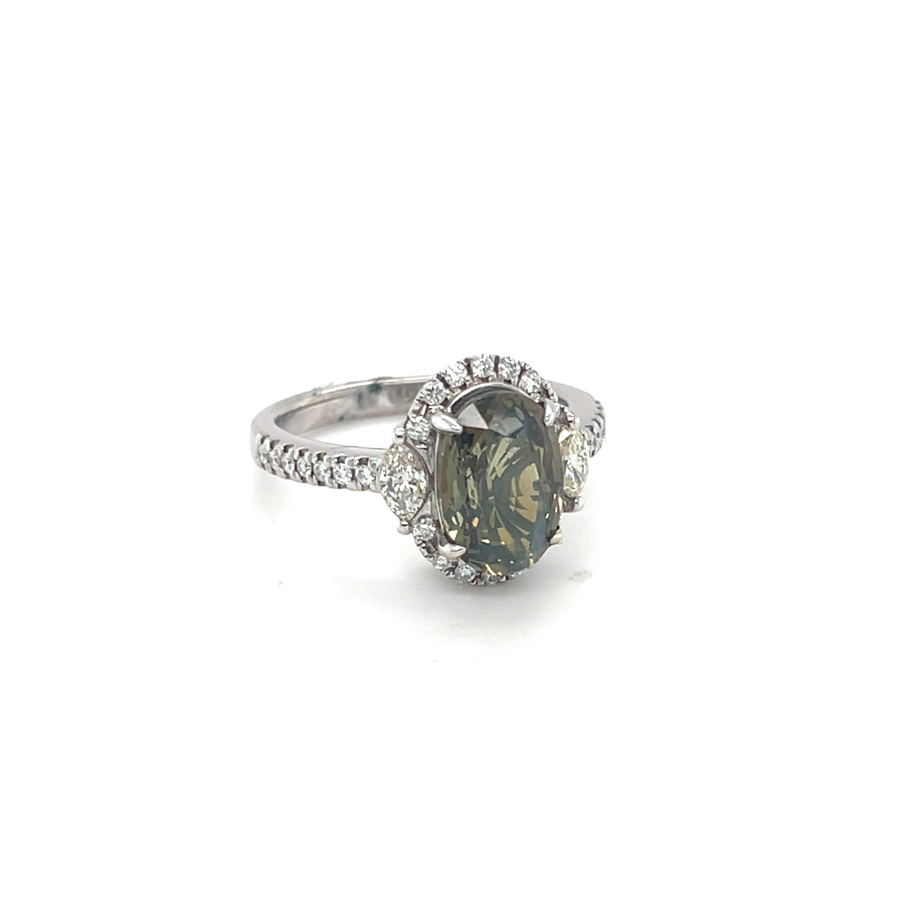 GIA Certified 3.35 Carat Oval Cut Alexandrite Diamond Engagement Ring For Sale 5