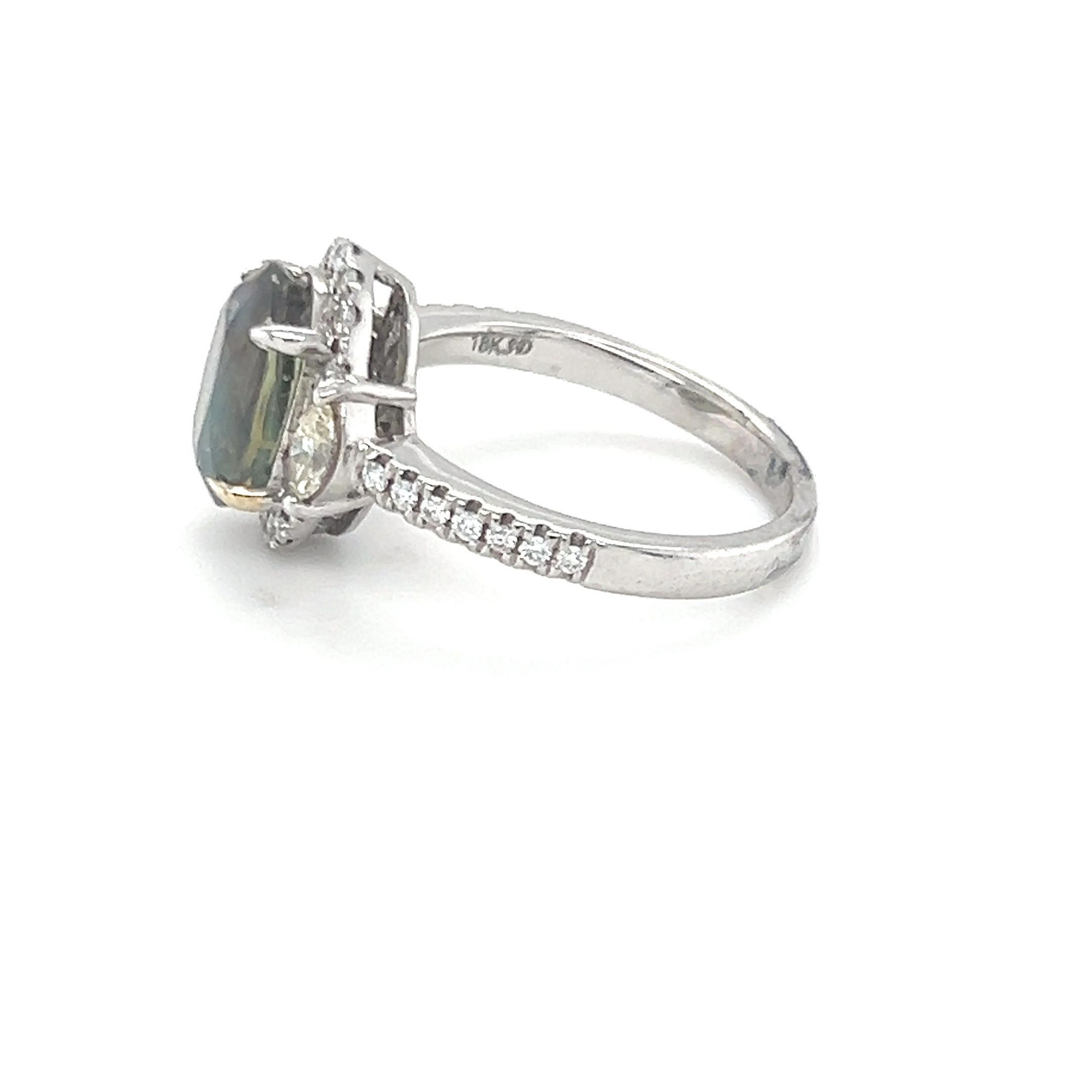GIA Certified 3.35 Carat Oval Cut Alexandrite Diamond Engagement Ring For Sale 1