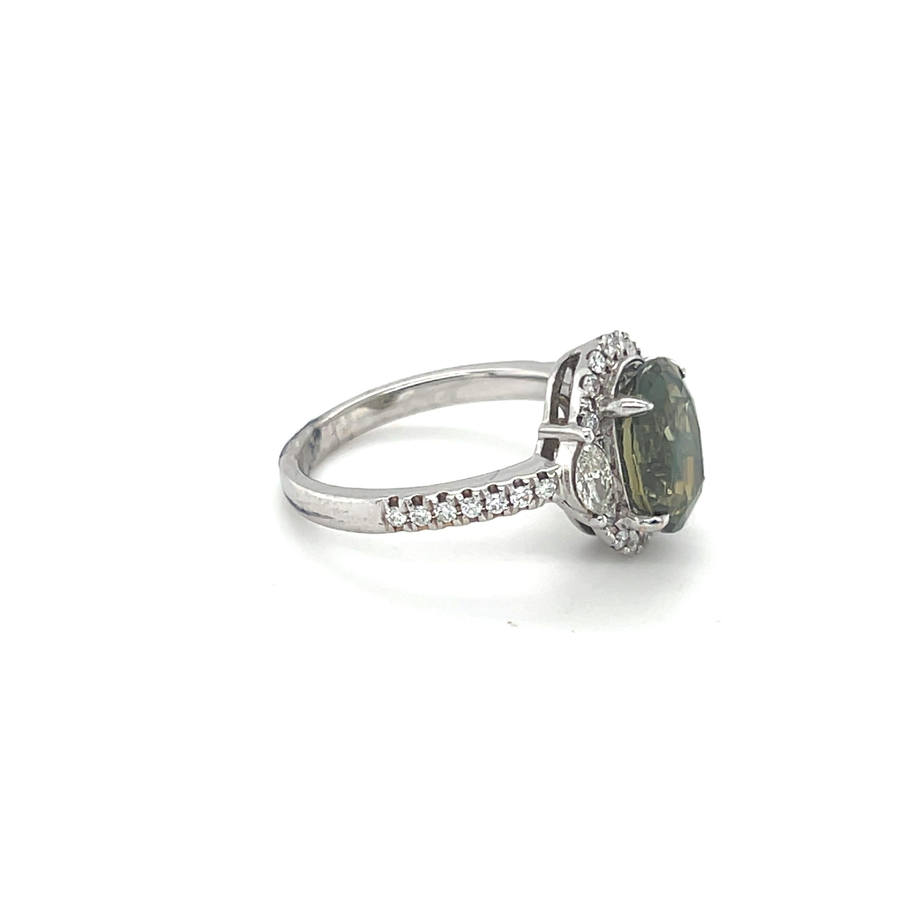 GIA Certified 3.35 Carat Oval Cut Alexandrite Diamond Engagement Ring For Sale 4