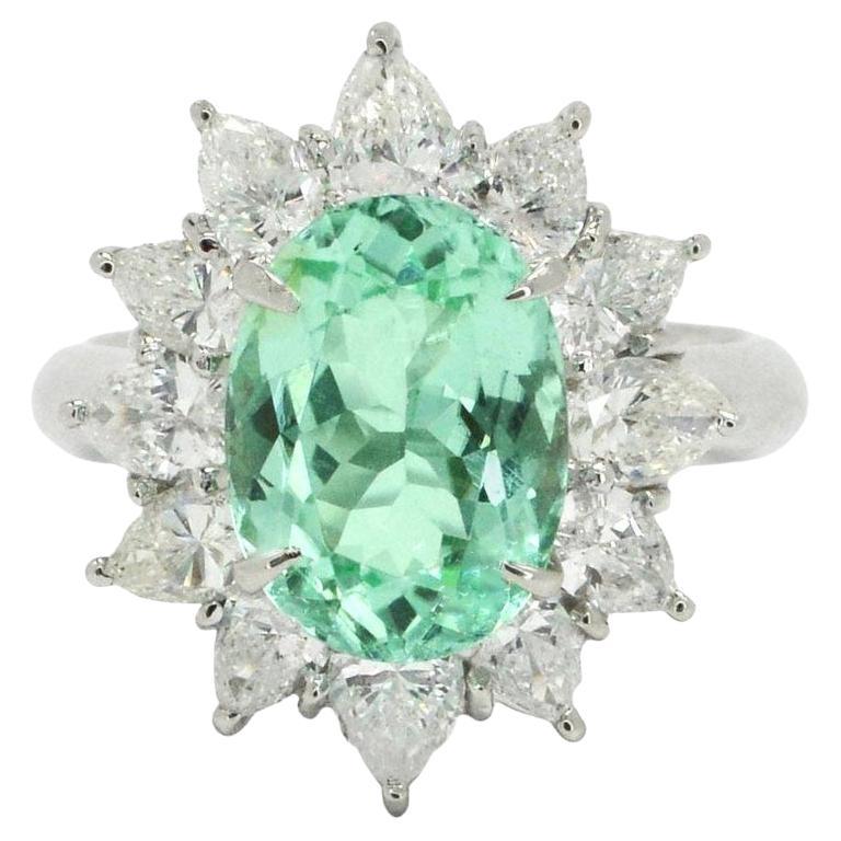 GIA Certified 3.35 Carat Paraiba Tourmaline Diamond Engagement Ring