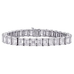 GIA Certified 33.54 Carat Emerald Cut Tennis Bracelet, Platinum, D–F Color
