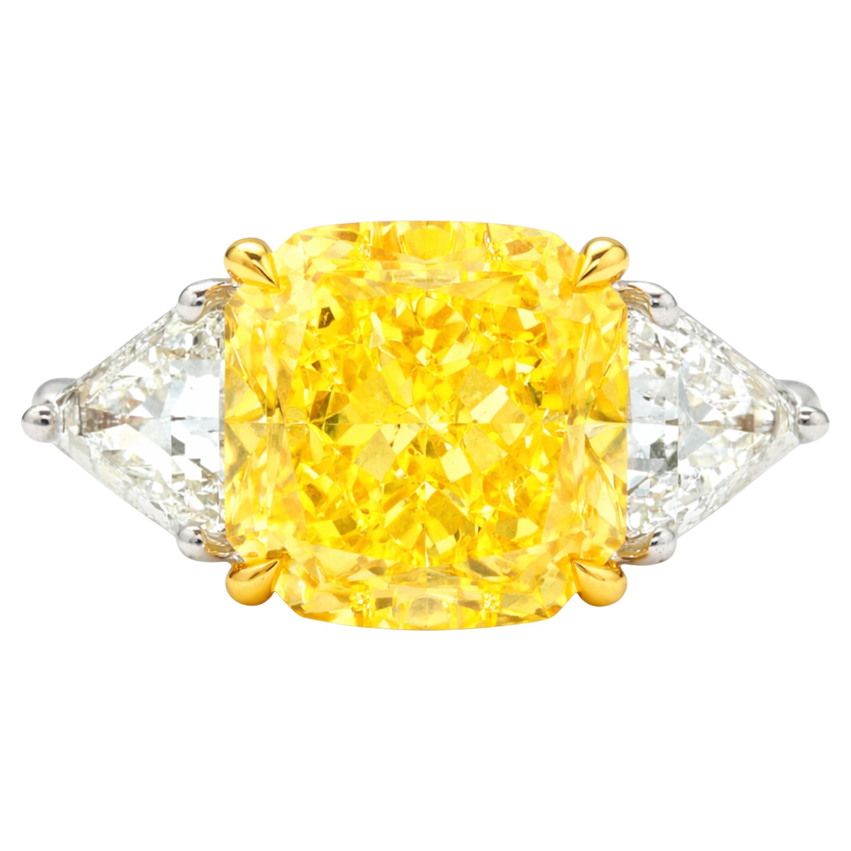 GIA Certified 3.36 Carat Fancy Intense Yellow Internally Flawless Diamond Ring