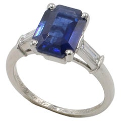 GIA Certified 3.36 Carat Natural Blue Ceylon Sapphire & Diamond Platinum Ring