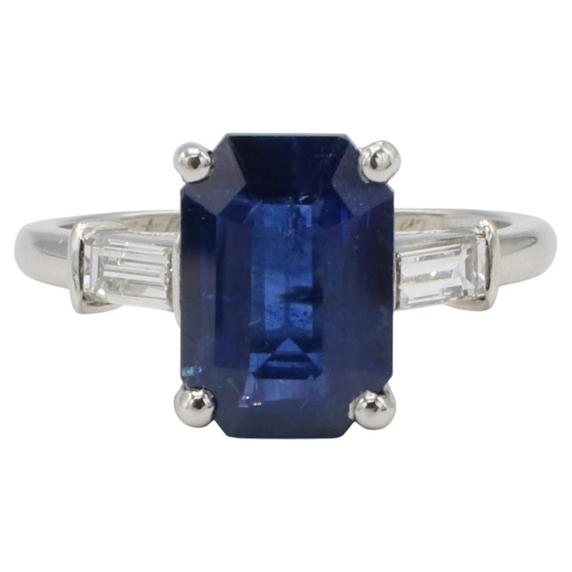 GIA Certified 3.36 Carat Natural Blue Ceylon Sapphire & Diamond Platinum Ring
