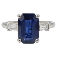 GIA Certified 3.36 Carat Natural Blue Ceylon Sapphire & Diamond Platinum Ring