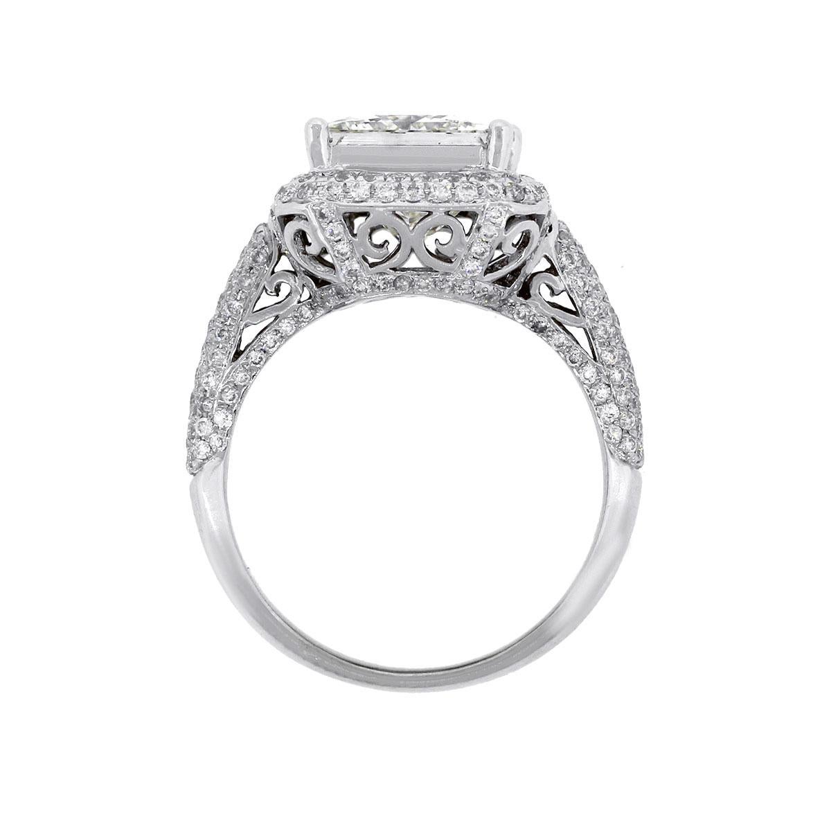 GIA Certified 3.37 Carat Princess Cut Engagement Ring In Excellent Condition In Boca Raton, FL