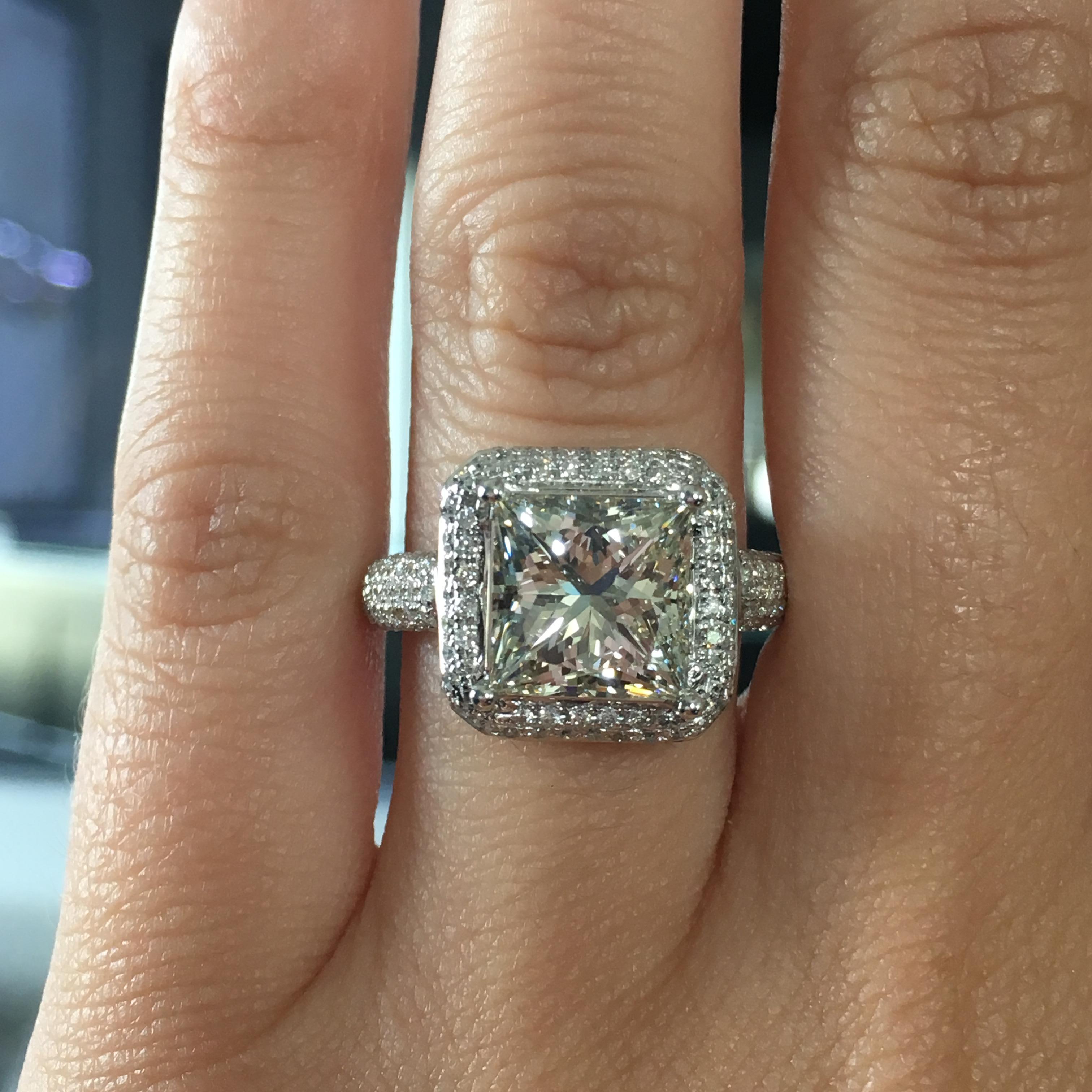 Women's GIA Certified 3.37 Carat Princess Cut Engagement Ring