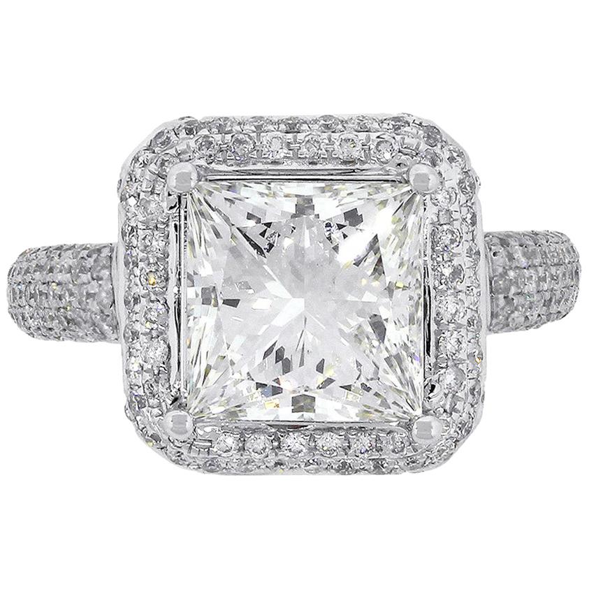 GIA Certified 3.37 Carat Princess Cut Engagement Ring