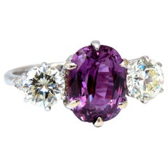Bague classique en or 18 carats avec diamants et saphir rose violet naturel de 3,37 carats certifié par le GIA