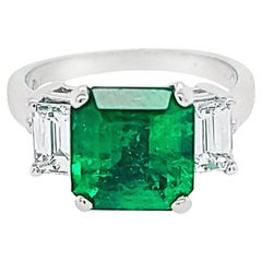 GIA Certified 3.38 Carat Colombian Emerald 3 Stone Ring