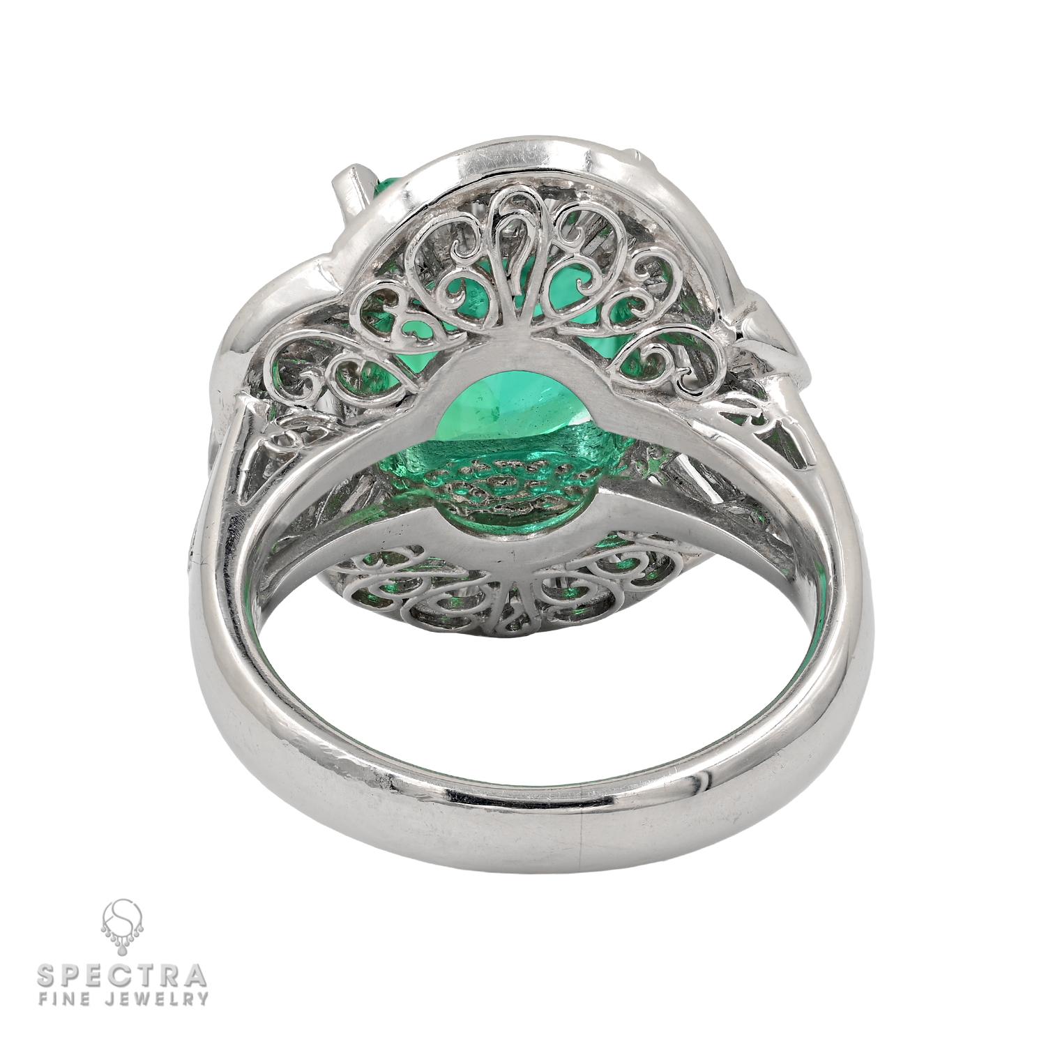 Contemporary GIA Certified 3.38 Carat Colombian Emerald Diamond Cocktail Ring For Sale