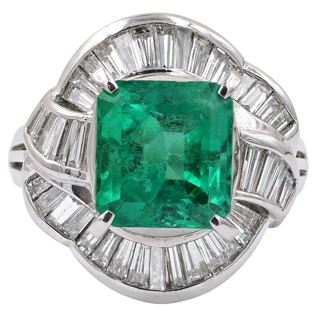 GIA Certified 3.38 Carat Colombian Emerald Diamond Cocktail Ring For Sale