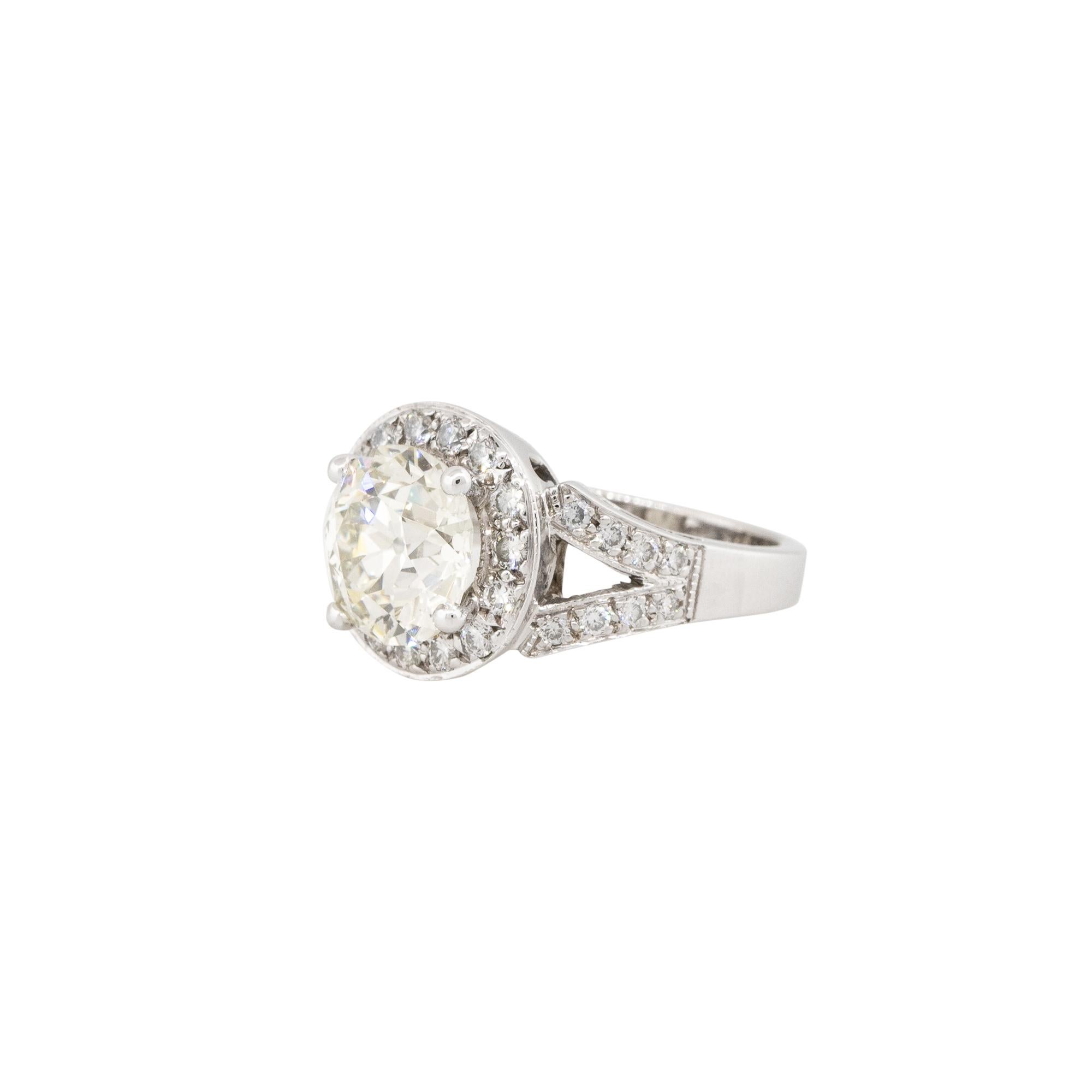 Modern GIA Certified 3.38 Carat Diamond Halo Engagement Ring 18 Karat in Stock For Sale