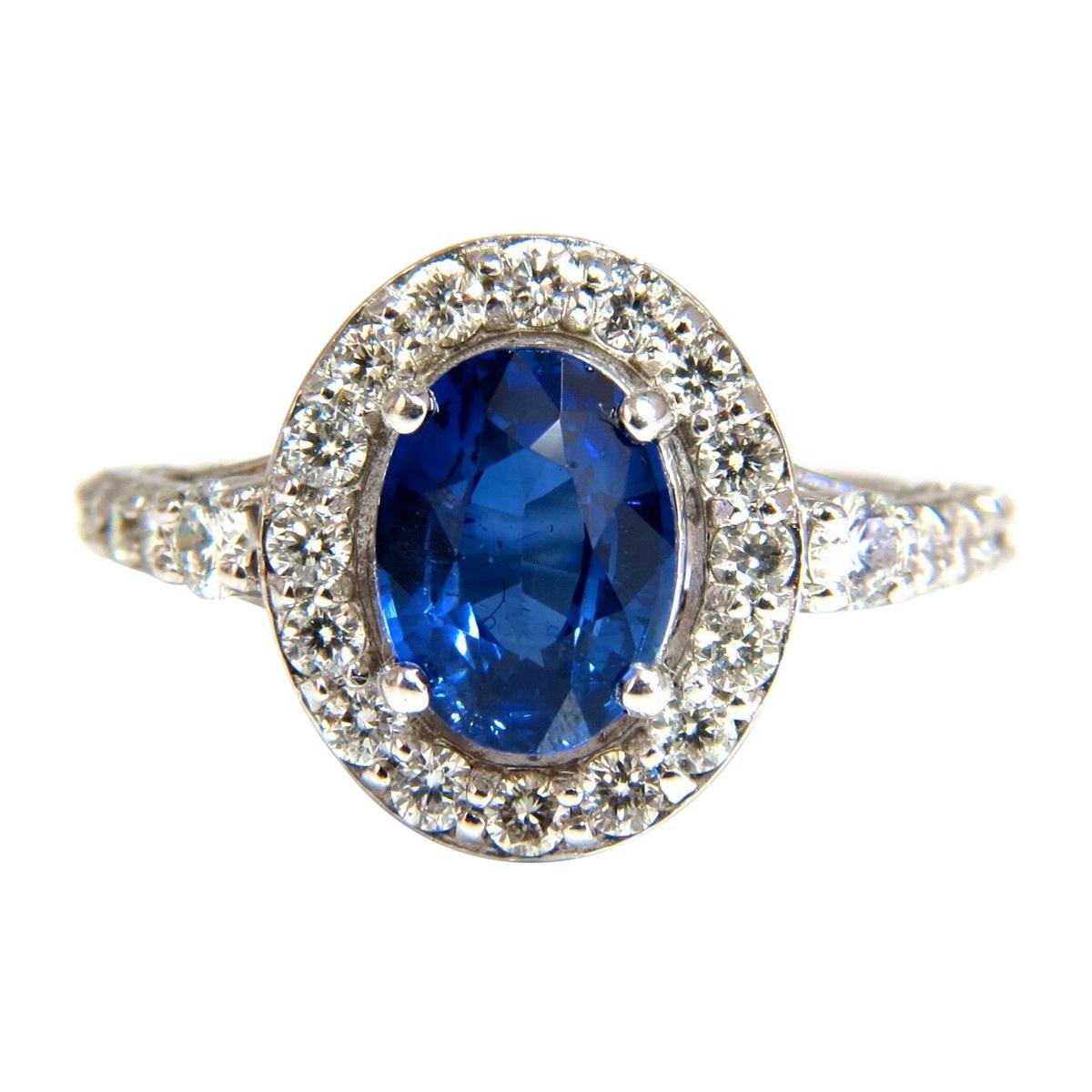 GIA Certified 3.38 Carat Natural Royal Blue Sapphire Ring Halo Cluster