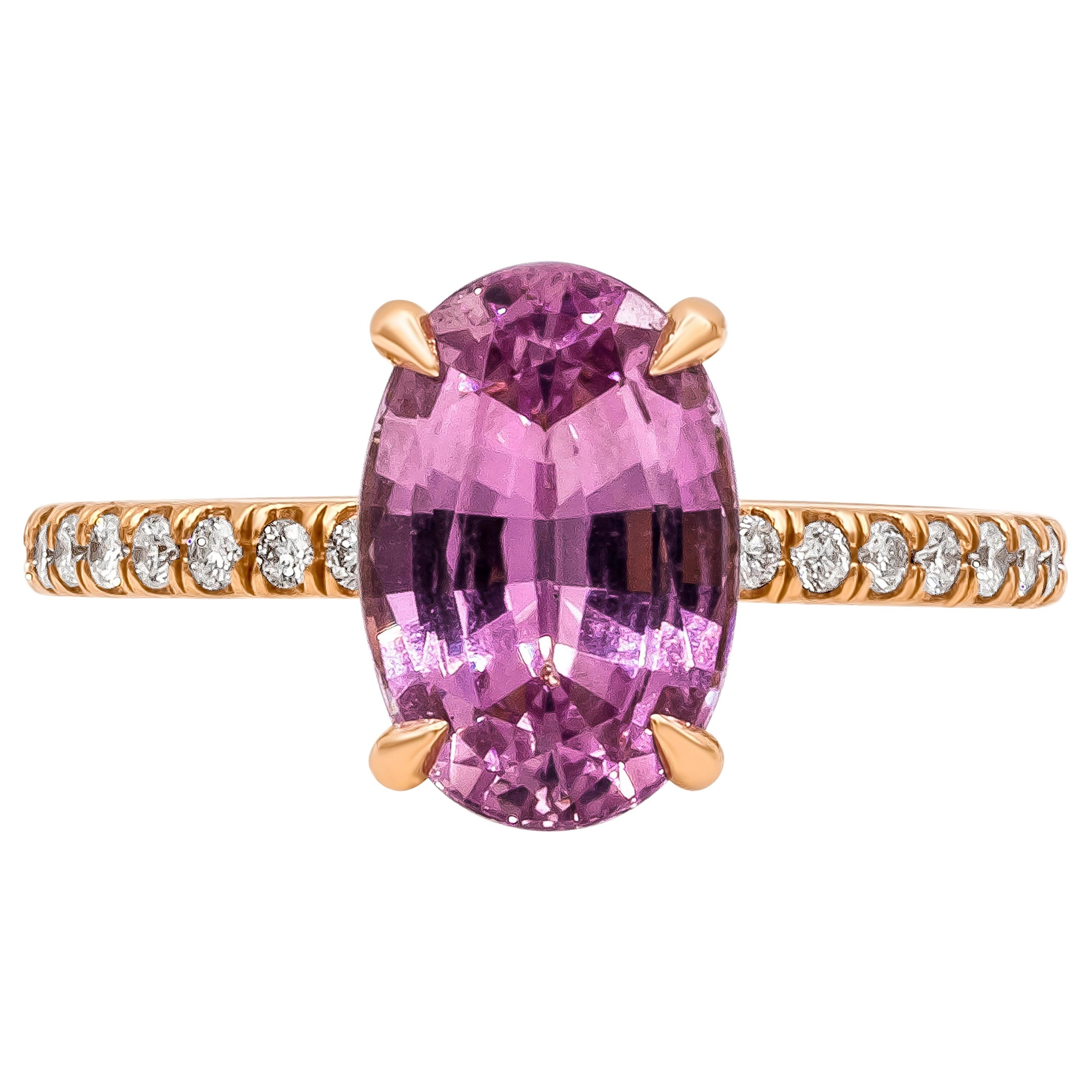 GIA Certified 3.38 Carats Oval Cut Pink Sapphire & Diamond Pave Engagement Ring For Sale