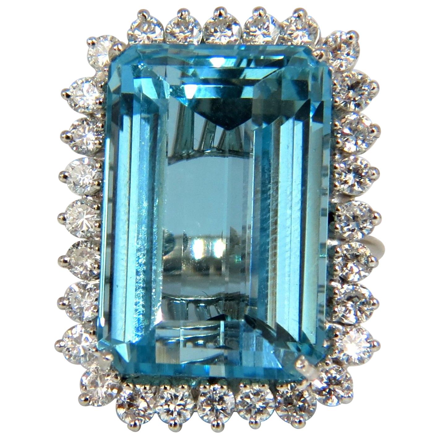 GIA Certified 33.85ct Natural "Blue" Aquamarine & 1.50ct diamonds ring cocktail