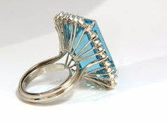 GIA Certified 33.85ct Natural Blue Aquamarine Diamonds Ring 14kt*