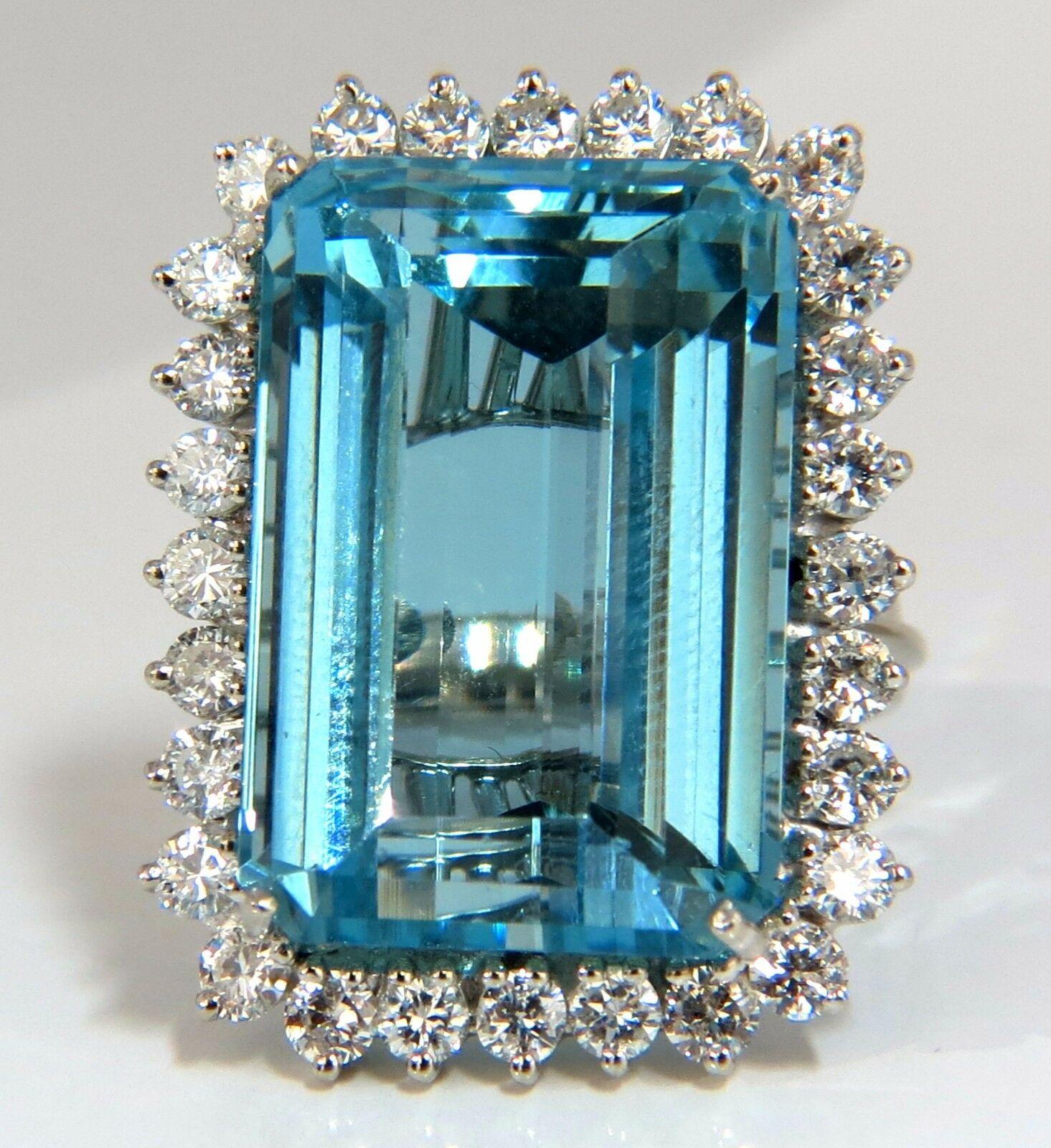 GIA Certified 33.85ct Natural Blue Aquamarine Diamonds Ring 14kt For Sale 1