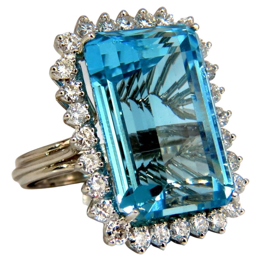 GIA Certified 33.85ct Natural Blue Aquamarine Diamonds Ring 14kt