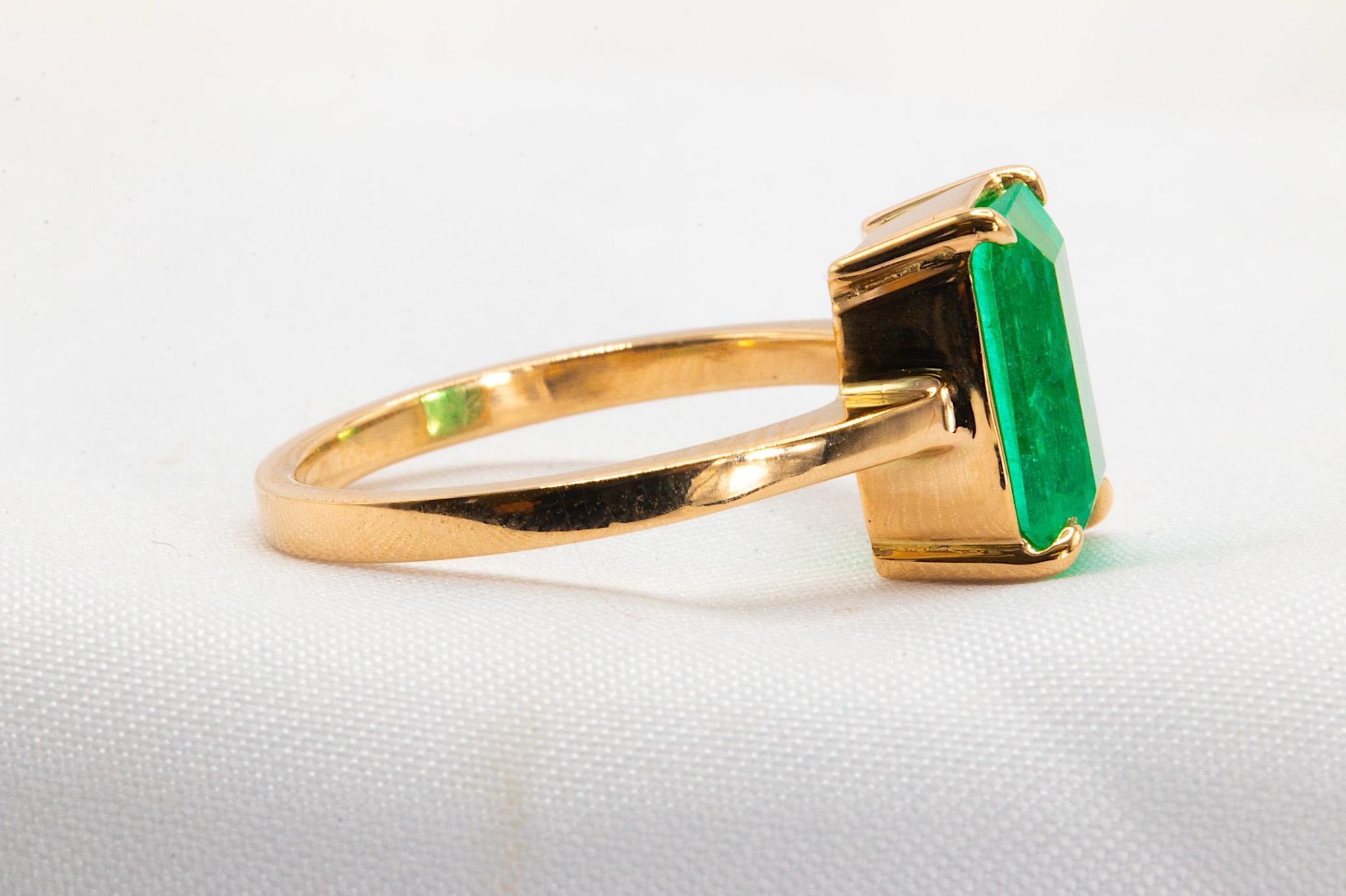 Taille émeraude Bague solitaire en or jaune 14 carats avec émeraude colombienne certifiée GIA de 3,38 carats en vente