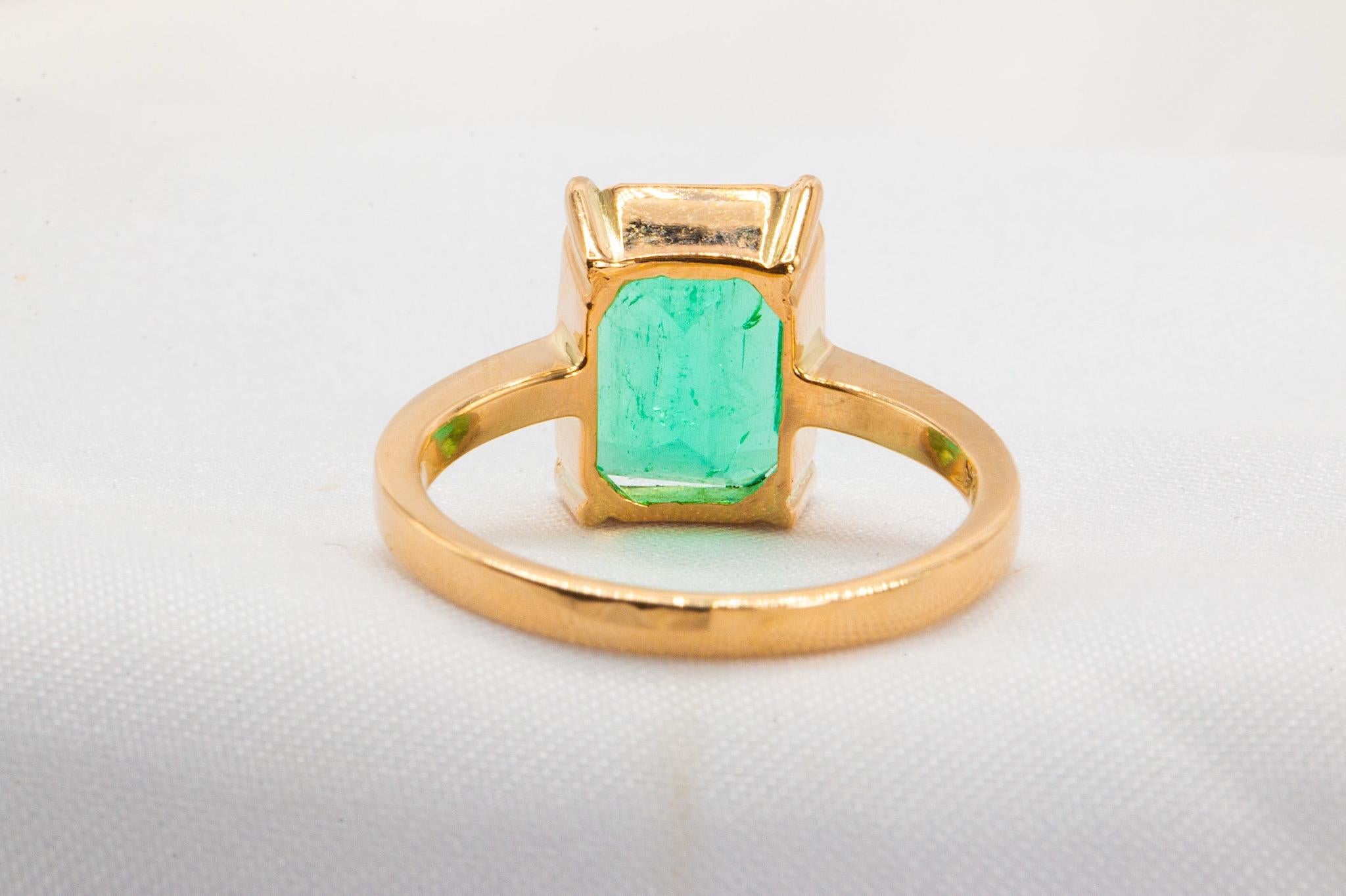 Bague solitaire en or jaune 14 carats avec émeraude colombienne certifiée GIA de 3,38 carats Neuf - En vente à Houston, TX