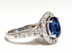 GIA Certified 3.38 Carat Natural Royal Blue Sapphire Ring Halo Cluster