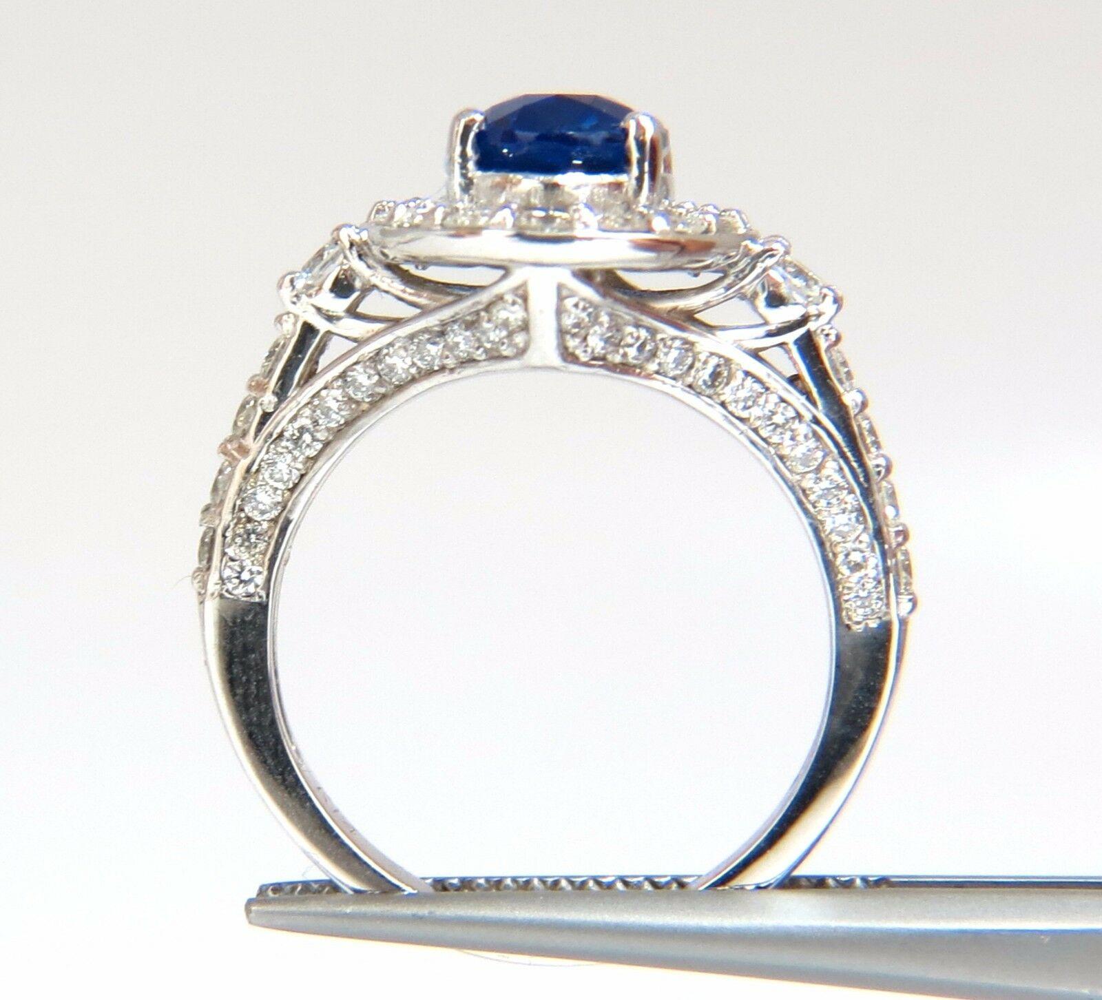 Oval Cut GIA Certified 3.38 Carat Natural Royal Blue Sapphire Ring Halo Cluster For Sale