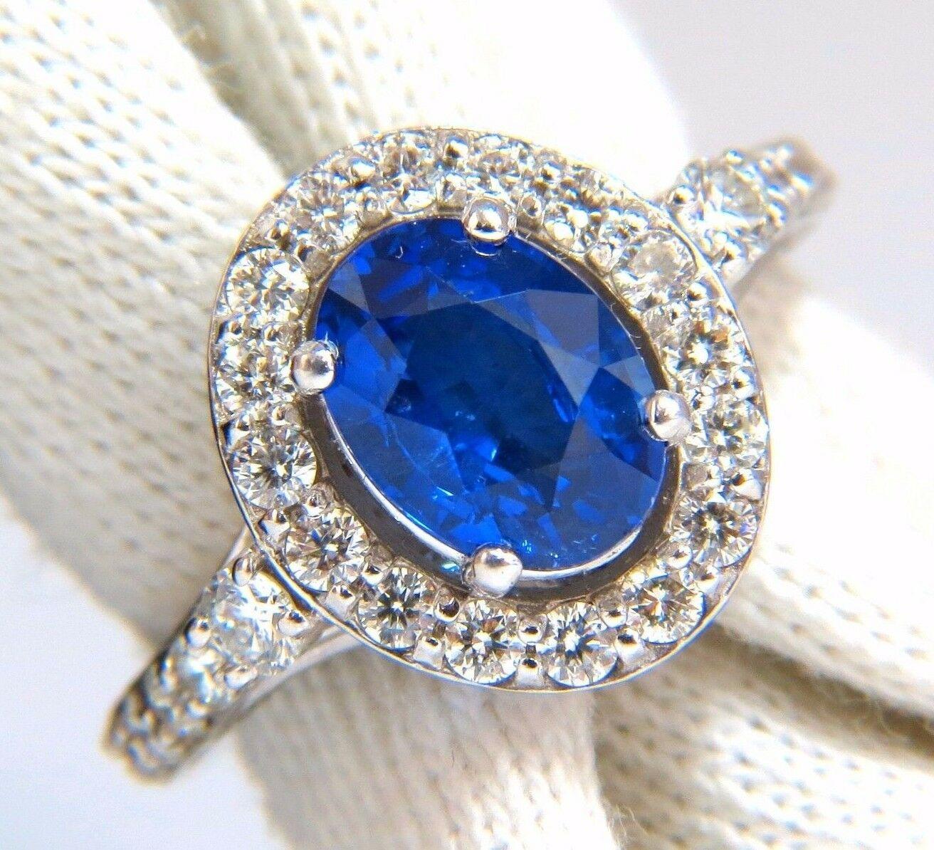 GIA Certified 3.38 Carat Natural Royal Blue Sapphire Ring Halo Cluster For Sale 3