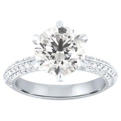 Bague en platine avec diamant rond de 3,39 carats de taille idéale D-VVS1 certifié GIA