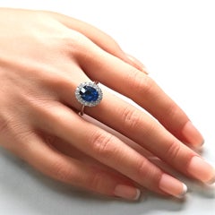 GIA Certified 3.39 Carat Sapphire Round Diamond White Gold Ring