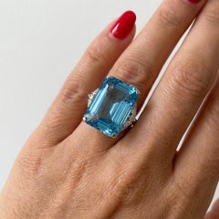 GIA Certified 34 Carat Platinum Aquamarine and Diamond Ring