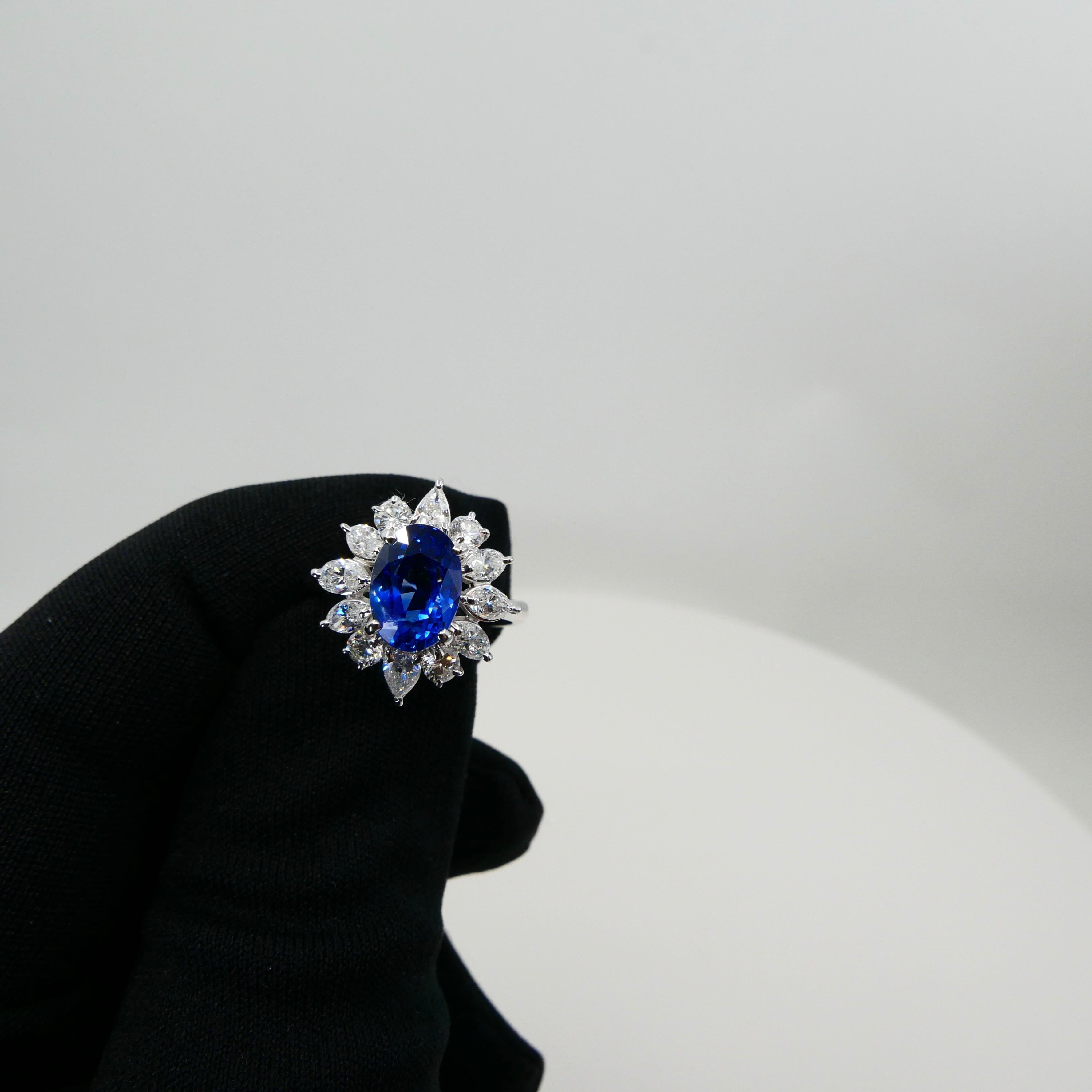 GIA Certified 3.40 Carat Burma No Heat Sapphire Diamond Cocktail Ring In New Condition In Hong Kong, HK